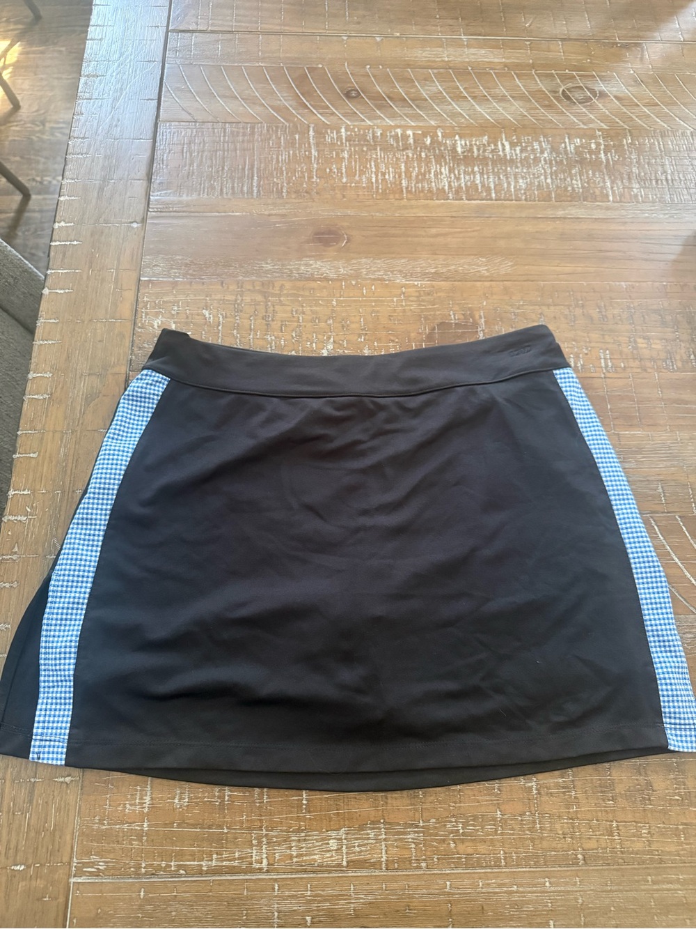 Contrast-Trim Black Mini Skirt with Blue Gingham Panels golf skort